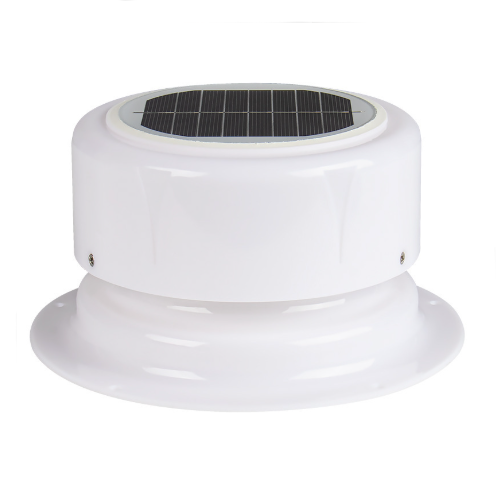 White attic fan with solar panel on a white background