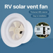 RV solar vent fan with text on a blue background