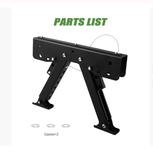 Black metal bracket with gaskets on a white background, labeled 'Parts List'.