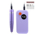Purple nail drill with digital display and attachments on a white background