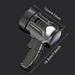 Black flashlight with measurements on a black background