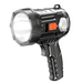 Black and silver flashlight with USB port on a white background