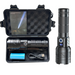 Black flashlight with accessories on a white background