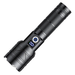 Black flashlight with digital display on a white background