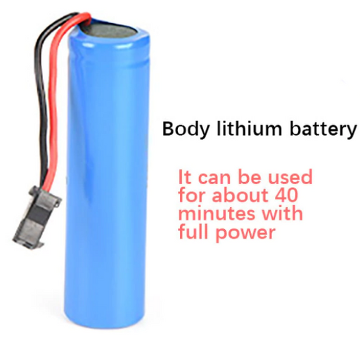 Blue cylindrical lithium battery with text on a white background