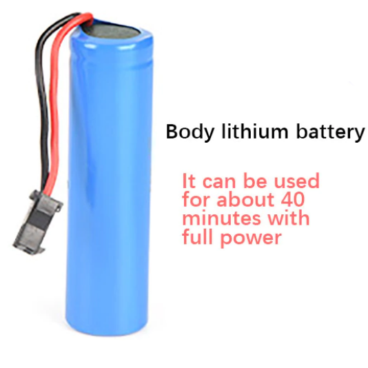 Blue cylindrical lithium battery with text on a white background