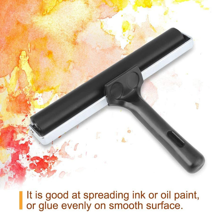 Black roller with text on a colorful background