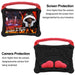 Black and red tablet case with screen and camera protection features on a white background.