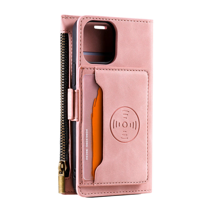 iPhone 13 Mini PU Leather Wallet Case with Card Slots-Pink