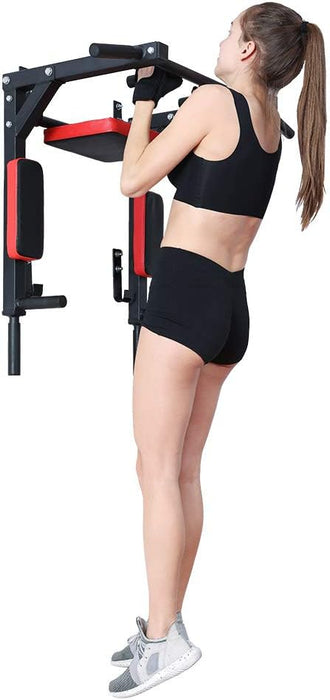 Pull Up Bar and Dip Station - Black + Red