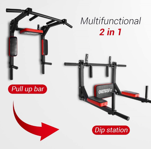 Pull Up Bar and Dip Station - Black + Red