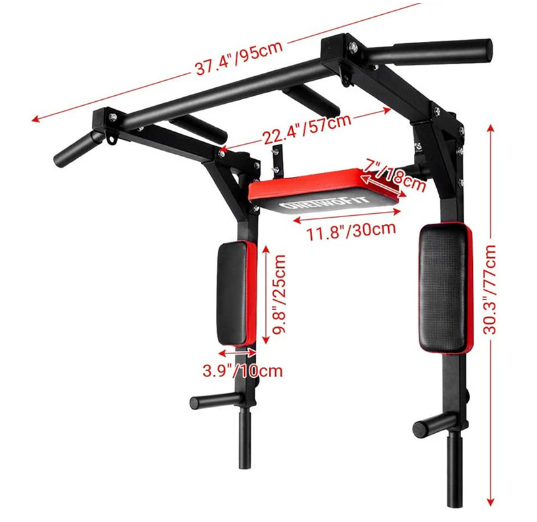 Pull Up Bar and Dip Station - Black + Red