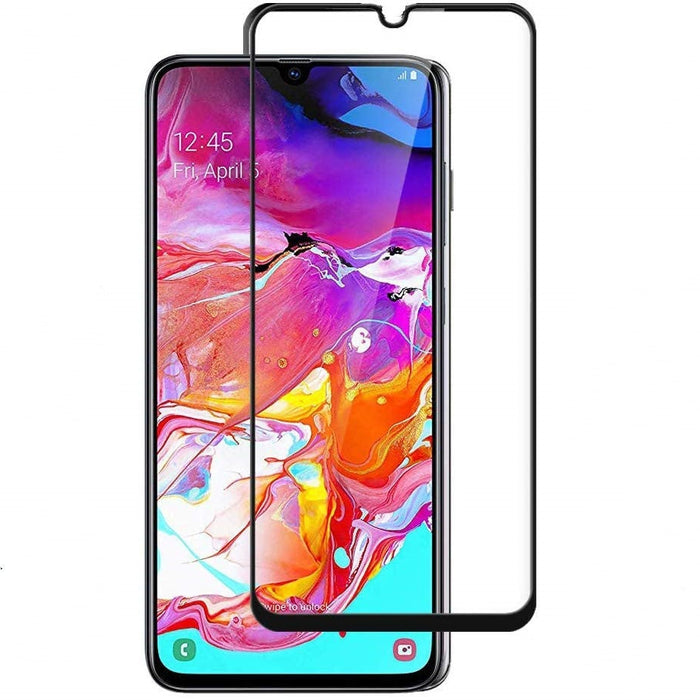 Smartphone with a colorful display and two black screen protectors on a white background