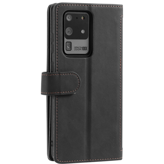 Black phone case with wallet functionality on a white background