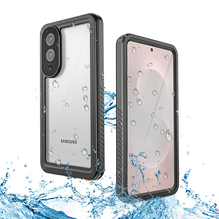 Samsung phone case with water droplets on a white background