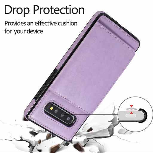 Purple phone case with drop protection feature on a white background