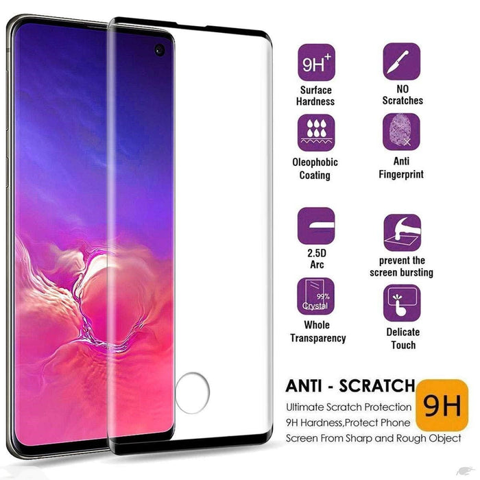 Smartphone with a screen protector and feature icons on a white background
