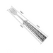 Stainless steel fork with measurements on a white background