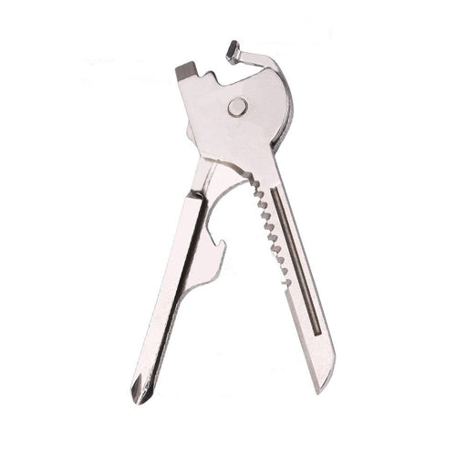 Metallic Stainless Steel Utility Keyring on a white background