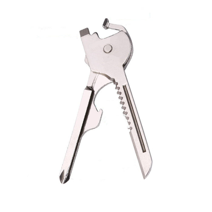 Metallic Stainless Steel Utility Keyring on a white background