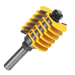 Rounding overbevel router bit with yellow and gray design on a white background
