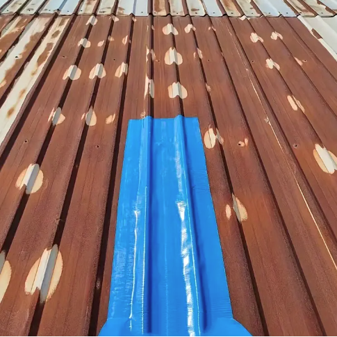 Blue tape device on a roof surface