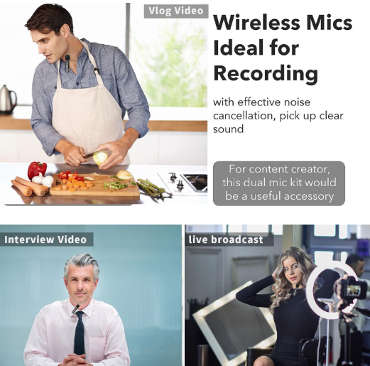 Microphone Dual Lapel Microphone for iPhone Ipad Android Pc