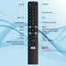 Remote control with labeled buttons on a blue background