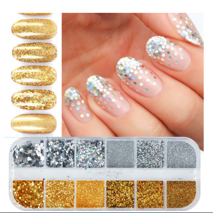 12-Colour Holographic Nail Glitter Flakes Nail Art Set