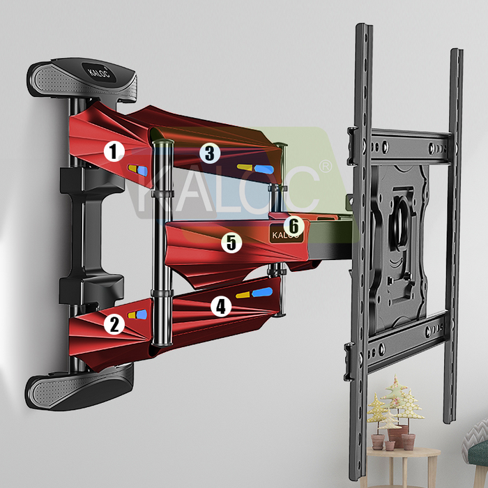 TV wall mount with numbered parts on a white wall