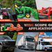 Collage of various vehicles with 'Tractor Bucket' and 'Wide Scope of Application' text.