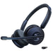 Black over-ear headphones with a microphone on a white background
