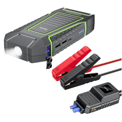 Jump starter with clamps and cables on a white background