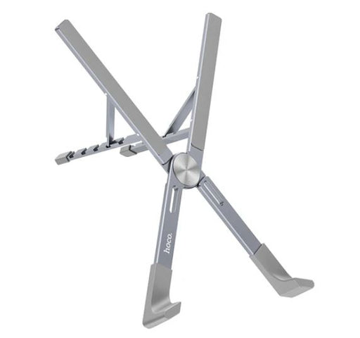 Silver laptop stand with 'hoco' branding on a white background