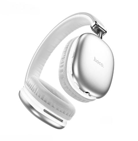 White headphones with 'hoco' branding on a white background