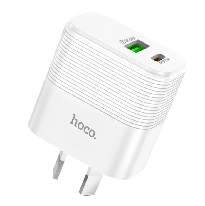 White power adapter with 'hoco' branding on a white background