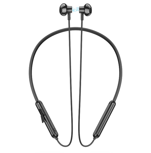 Black neckband headphones on a white background