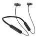 Black wireless neckband headphones on a white background