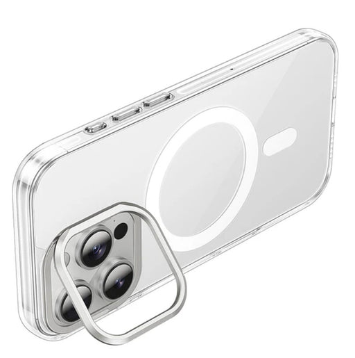 Clear phone case with camera and ring holder on a white background