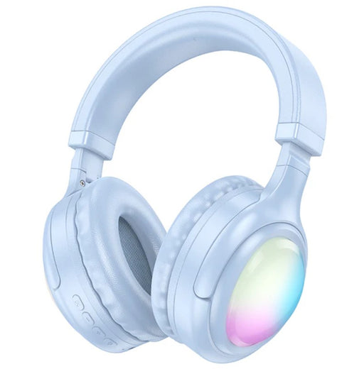 Wireless headphones with colorful LED lights on a white background