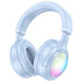 Wireless headphones with colorful LED lights on a white background