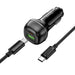 Black car charger with USB-C cable on a white background