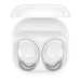White wireless earbuds in a transparent charging case on a white background