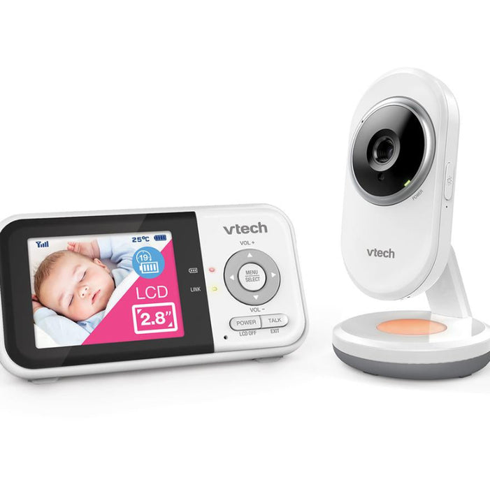 Vtech baby monitor with display and camera on a white background
