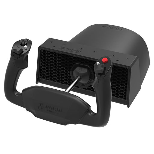 Black gaming steering wheel and throttle on a white background