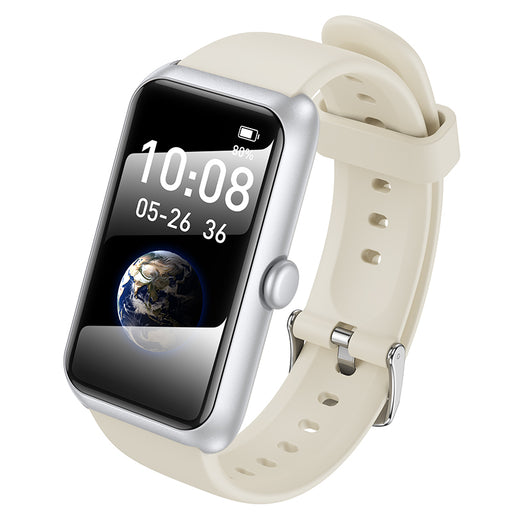 Smartwatch with a white strap on a white background