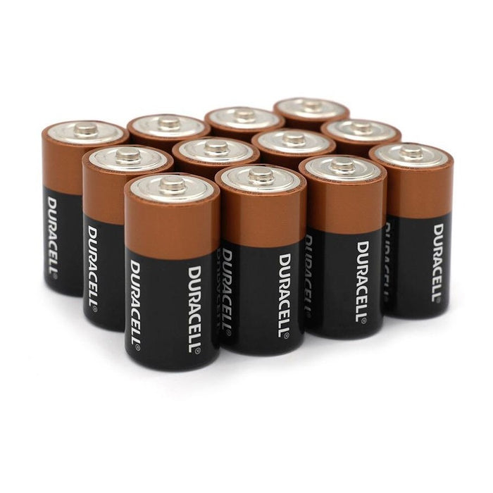 Row of Duracell batteries on a white background