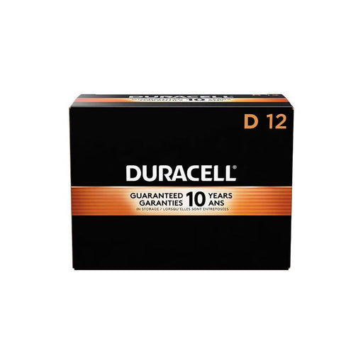 Box of Duracell batteries with '12' and '10 years' text on a white background