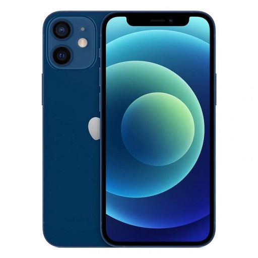 Blue smartphone showing front and back on a white background