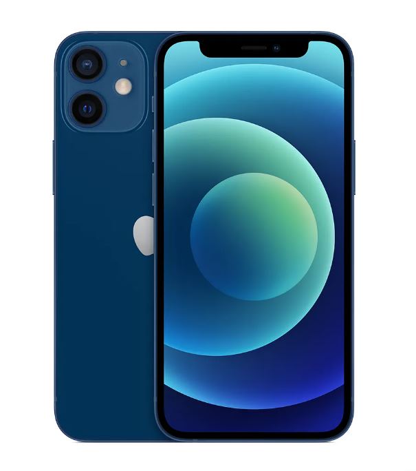 Blue smartphone showing front and back on a white background
